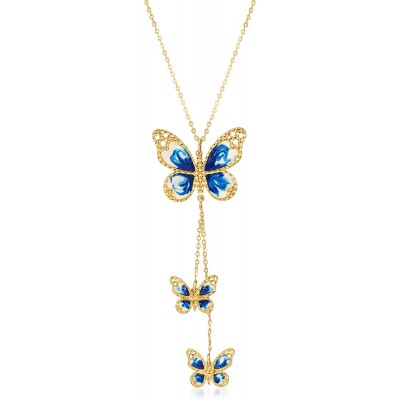 Ross-Simons Italian 14kt Yellow Gold Butterfly Necklace With Blue and White Enamel