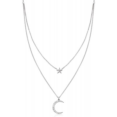 Ross-Simons 0.20 ct. t.w. Diamond Star and Moon Layered Necklace in Sterling Silver