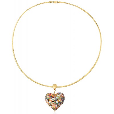 Ross-Simons Italian Murano Glass Multicolored Heart Pendant With Omega Chain in 18kt Gold Over Sterling