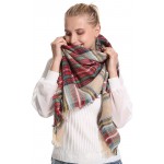 2021 Newest Design Fashionable Women Plaid Oversized Blanket Scarf With Tassel for Fall Winter