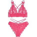 CofeeMO Women&#39;s 2PCS Sexy Lingerie Sets Strappy Lace Trim Thong Embroidered Hollow Bra390