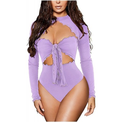 ZAKINUVA Women&#39;s Sexy Halter Thong Bodysuit Top Cut Out Crewneck Backless See Through Mesh One Piece