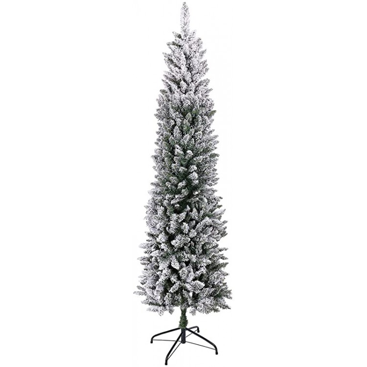 Fawyn 7.5 ft Christmas Tree for Home Decoration, 750 Branch Tips, Premium Snow Flocked Artificial Pencil Christmas Tree for Indoor Outdoor Holiday Xmas Decora, Metal Base (Snow Flocked Christmas Tree)