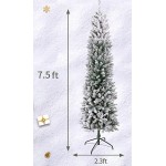 Fawyn 7.5 ft Christmas Tree for Home Decoration, 750 Branch Tips, Premium Snow Flocked Artificial Pencil Christmas Tree for Indoor Outdoor Holiday Xmas Decora, Metal Base (Snow Flocked Christmas Tree)