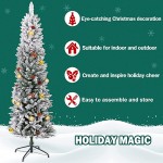 Fawyn 7.5 ft Christmas Tree for Home Decoration, 750 Branch Tips, Premium Snow Flocked Artificial Pencil Christmas Tree for Indoor Outdoor Holiday Xmas Decora, Metal Base (Snow Flocked Christmas Tree)
