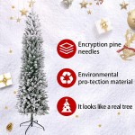 Fawyn 7.5 ft Christmas Tree for Home Decoration, 750 Branch Tips, Premium Snow Flocked Artificial Pencil Christmas Tree for Indoor Outdoor Holiday Xmas Decora, Metal Base (Snow Flocked Christmas Tree)