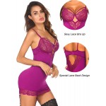 Avidlove Women Lingerie Set Teddy Bodysuit with Garter Belt Lace Babydoll Rose Purple Small