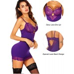 Avidlove Women Lingerie Set Teddy Bodysuit with Garter Belt Lace Babydoll Purple XXX-Large