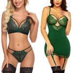 Avidlove Women Lingerie Set Teddy Bodysuit with Garter Belt Lace Babydoll Dark Green XX-Large