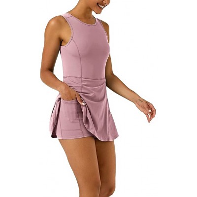 Women&#39;s Workout Exercise Tennis Dress Golf Dress with Built in Shorts Athletic Dress with Pockets for Daily Wear