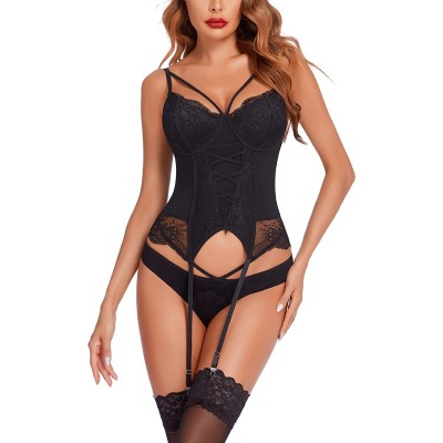 Avidlove Women Lingerie Set with Garter Belts Modal Lace Teddy Chemise Sexy Gartered Lingerie Set with Panty No Stockings