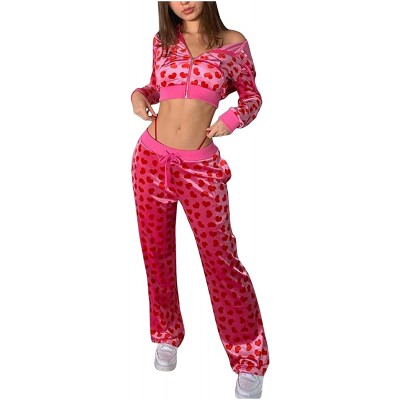 Two Piece Outfits for Women Vintage Y2K Love Velvet Hoodie Crop Top and Pants Set E-Girl 90s Streetwear Sweatshirt