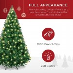 Best Choice Products 6ft Pre-Lit Premium Hinged Artificial Holiday Christmas Pine Tree for Home, Office, Party Decoration w/ 1,000 Branch Tips, 250 Lights, Metal Hinges &amp; Foldable Base