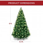 Best Choice Products 6ft Pre-Lit Premium Hinged Artificial Holiday Christmas Pine Tree for Home, Office, Party Decoration w/ 1,000 Branch Tips, 250 Lights, Metal Hinges &amp; Foldable Base