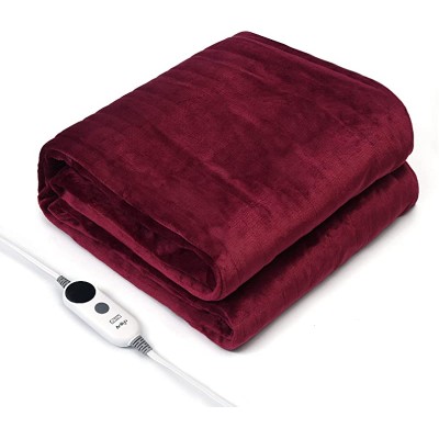 Electric Blanket with 6 Heating Levels and 9 Hours Auto Off Soft Heated Blanket with ETL Certified Machine Washable Red,Twin Size