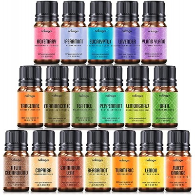 Natrogix Essential Oil Set for Diffusers for Home 18 Pack 10ml Made in USA Therapeutic Grade 100% Pure Natural Aromatherapy Oils for Diffusers Massage Sleep Hair Skin Care Candles &amp; Soap Making