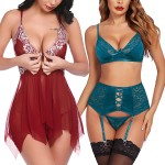 Avidlove front closure babydoll lingerie and Garter lingerie set