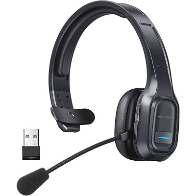 WUGEUSCH Wireless Headset With Microphone - Noise Canceling Headphones with Mic - On-Ear Earphones with USB Dongle for Office Work, Video Calling, Call Center - 32H Talk Time, Clear Audio Transmission