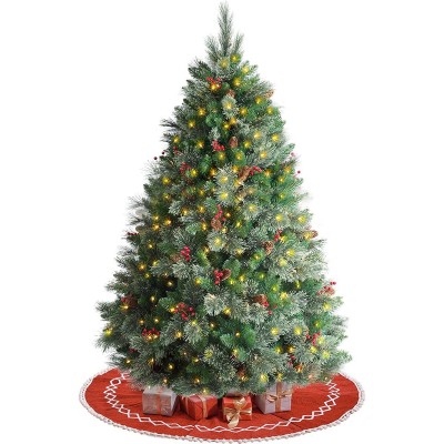EZCHEER 7.5FT Pre-lit Artificial Christmas Tree with 550 Warm White UL-Certified LED Lights and 1600 Branch Tips , Xmas Tree with Pre-Decorated Real Pine Cones and Red Berries
