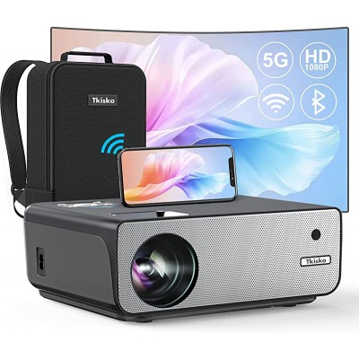 Tkisko Native 1080P Projector, 5G WiFi Bluetooth Projector, 360 ANSI LM Projector, 4K-Supported Video Projector, ±50° 4D Keystone Correction, 50% Zoom, Compatible with Phones, Laptops, Switch