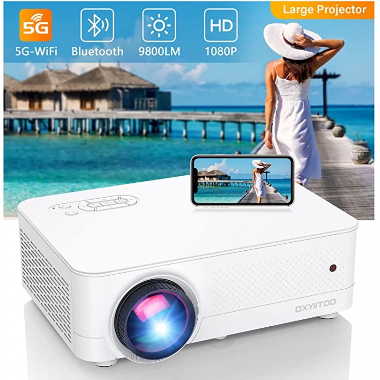 5G WiFi Bluetooth Native 1080P Projector, 9800LM 450&#34; Display Support 4K Movie Projector, High Brightness for Home Theater and Business, Compatible with iOS/Android/TV Stick/PS4/HDMI/USB/PPT/EXCEL