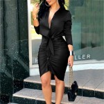 Aimik Women Elegant Long Sleeve V Neck Dresses Bodycon Slim Fit Solid Business Office Cocktail Pencil Dress Formal Dress