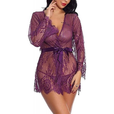 women&#39;s exotic lingerie sets SDFOOWESD lingerie for women for sex play set Women&#39;s Baby Dolls Women S Y Lingerie Sleepwear Sheer Lingerie Y V-Neck Nightwear Robes with Women Sleepwear(Color:Purple;Siz