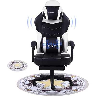 Gaming Chair with Footrest Ergonomic Office Chair Desk Chair Computer Chair with Massage Gamer Chair Silla Gamer Office Chairs for Heavy People with Mat,White