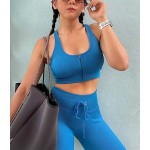 2-Piece Workout Sets Leggings Outfits - Womens Work Out Outfits Zip Up Tank Tops Gym Sets Active Wear Tummy Control